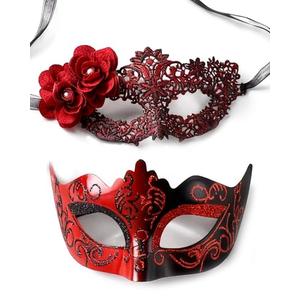 Zinniday Red Masquerade Mask for Couples, 2 Pcs Venetian Carnival Masks with Women Flower Lace Mask and Men Antique Eyemask, 2026 Couple Mask Set for Renaissance Ball Prom Party Costumes Accessory