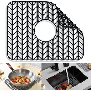 Sink Protectors for Kitchen Sink 16x12 & 18x12 & 19x13 & 24x12.5 & 26x14 & 28x14 & 29x17,Silicone Kitchen Sink mats Protector for Bottom of Farmhouse Sink(16.2"12.5" Black)