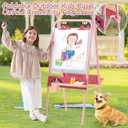 FUNLIO Foldable Outdoor Easel for Kids Aged 3+, Double-Sided Toddler Easel with 2 Acrylic Boards & 21 pcs Accessories, Waterproof & Sunproof Art Easel for Kids, Portable & Stable - Pink