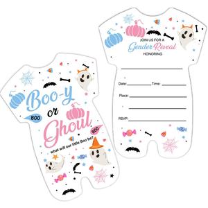 Halloween Gender Reveal Invitations Boo-y or Ghoul Shaped Invitations Set of 20 Boy or Girl Invites with Envelopes