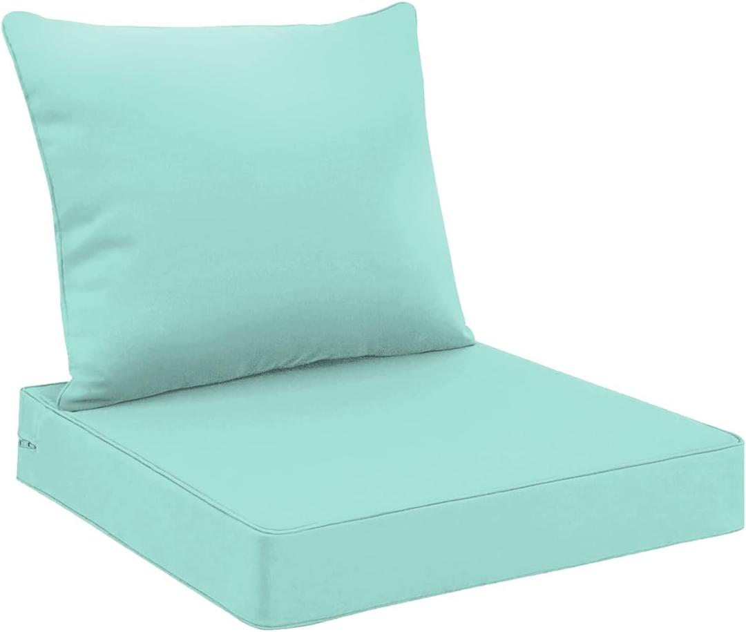 All Smiles Outdoor Chair Cushions for Patio Furniture Set of 24x24 Inch for Deep Seat Waterproof Fade Resistant Replacement Cushions with Removable Cover for Yard Garden Deck,Aqua Turquoise Teal