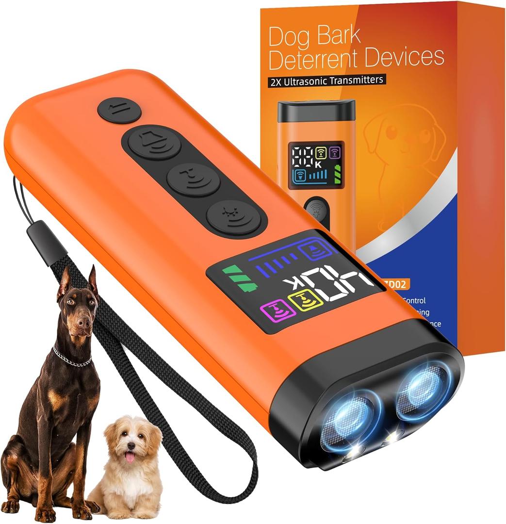 Dog Bark Deterrent Device, 65 FT Range, 3X Ultrasonic Bark Deterrent Device & Ultrasonic Dog Trainer - Anti-Barking Device with Color Display, Safe & Effective Alternative to Bark Collars - Orange