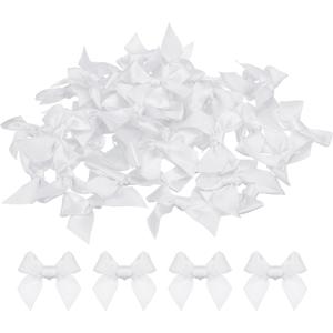 MECCANIXITY 50Pcs Mini Ribbon Bow Mini Fabric Satin Ribbon Flower Bows for Craft DIY Sewing Wedding Birthday Party White