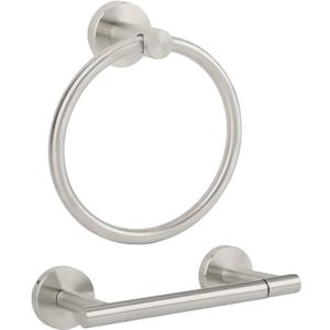 Brushed Nickel Toilet Paper Holder Set, Stainless Steel Towel Ring, Double Post Pivoting Toilet Paper Holder and Hand Towel Holder Set for Bathroom, Bathroom Hardware Accessories Set