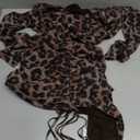 GORGLITTER Women's Maxi Leopard Spring Wedding Guest Dress Drawstring Ruched Asymmetrical Neck Split Dresses (Medium, Black)