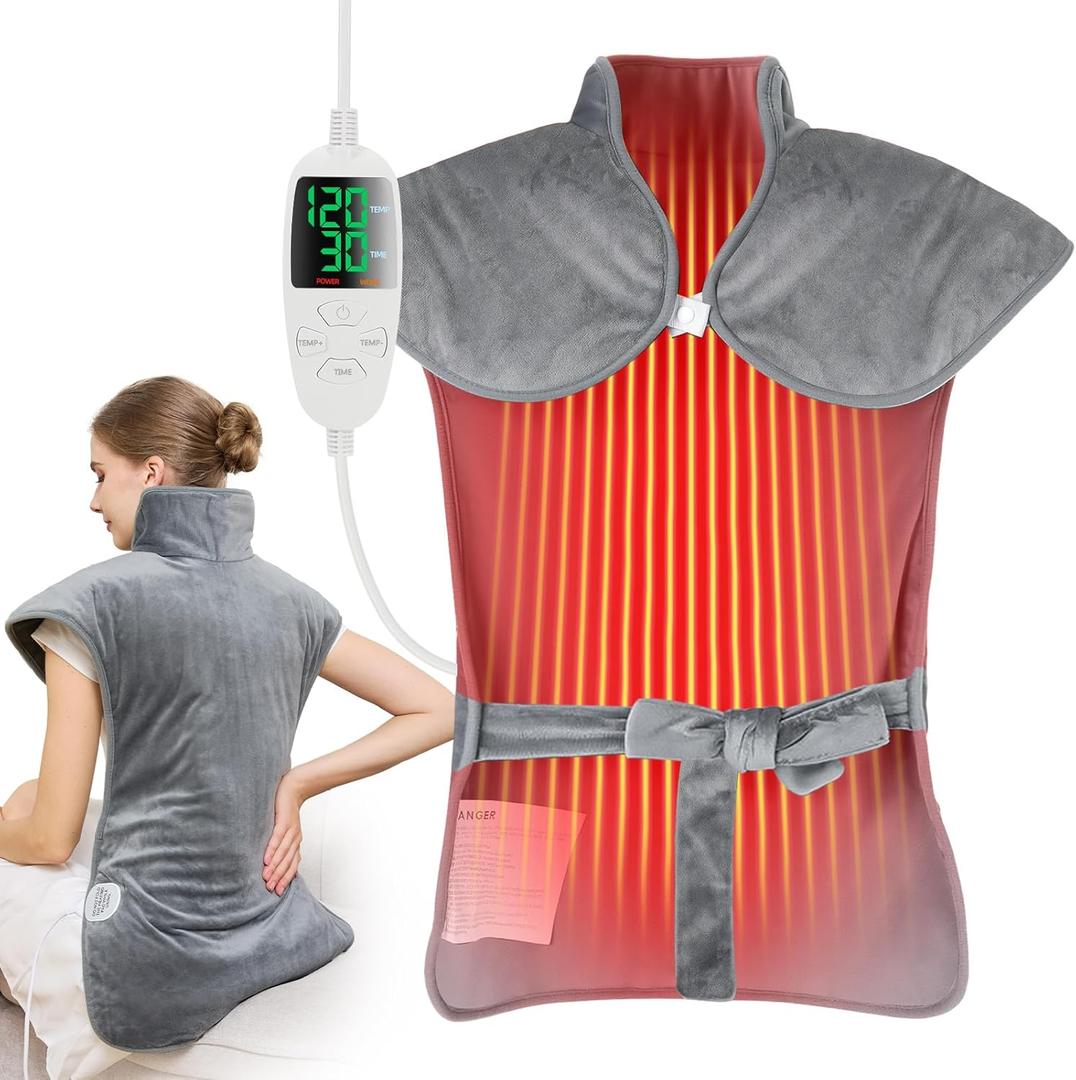 Extra Large Electric Heating Pad for Neck, Back & Shoulder Pain Relief, 25"x37" Full Body Heating Blanket with 5 Heat Levels, 4 Timers, Auto Shut-Off, Ideal Gift for Women & Men (Light Gray)