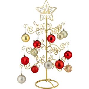 2 FT Jesus Iron Christmas Tree Ornament Display Stand with Hanger Hook Metal Ornament Display Tree Stand Hanger for Jesus Christmas Balls Bauble Decorations Gift Craft Tabletop (Gold)