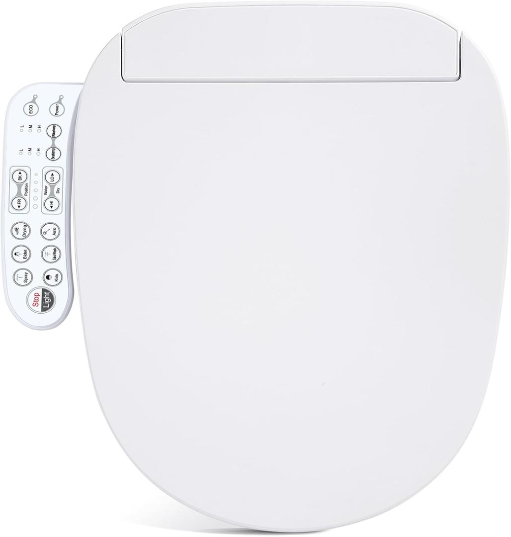 Bidet Toilet Seat, Electric Smart Heated Seat with Slow Closes, Warm Water, Dryer, Vortex Wash, Rear and Front Wash, Night Light, White, 208D (Round)
