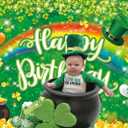 2 x St.Patrick's Day Birthday Backdrop Banner Lucky Green Shamrock Lrish Rainbow Photography Background Spring St. Patrick's Day Birthday Party Decorations Kids Baby Shower Photo Booth (7X5FT)