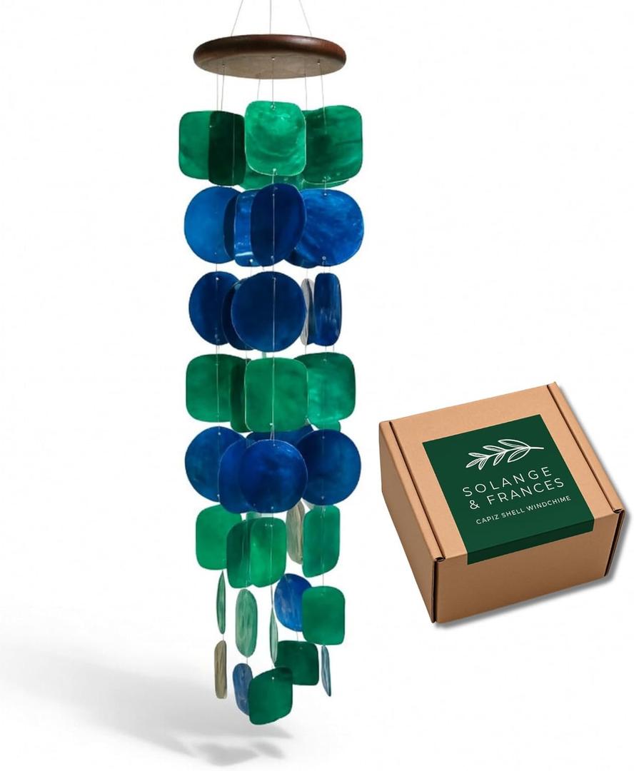 Solange & Frances Capiz Shells Wind Chimes for Outside. Patio Decor, Garden Decor Windchimes Outdoors. Unique Birthday Gifts for Women, Gift for Women Ideas (Peacock)