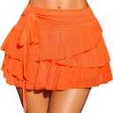 Avidlove Women's Mini Skirt Mesh Flowy Hem Y2K Skirts Multi-Layer Ruffle Trim Lingerie Skirt (Medium, Orange)