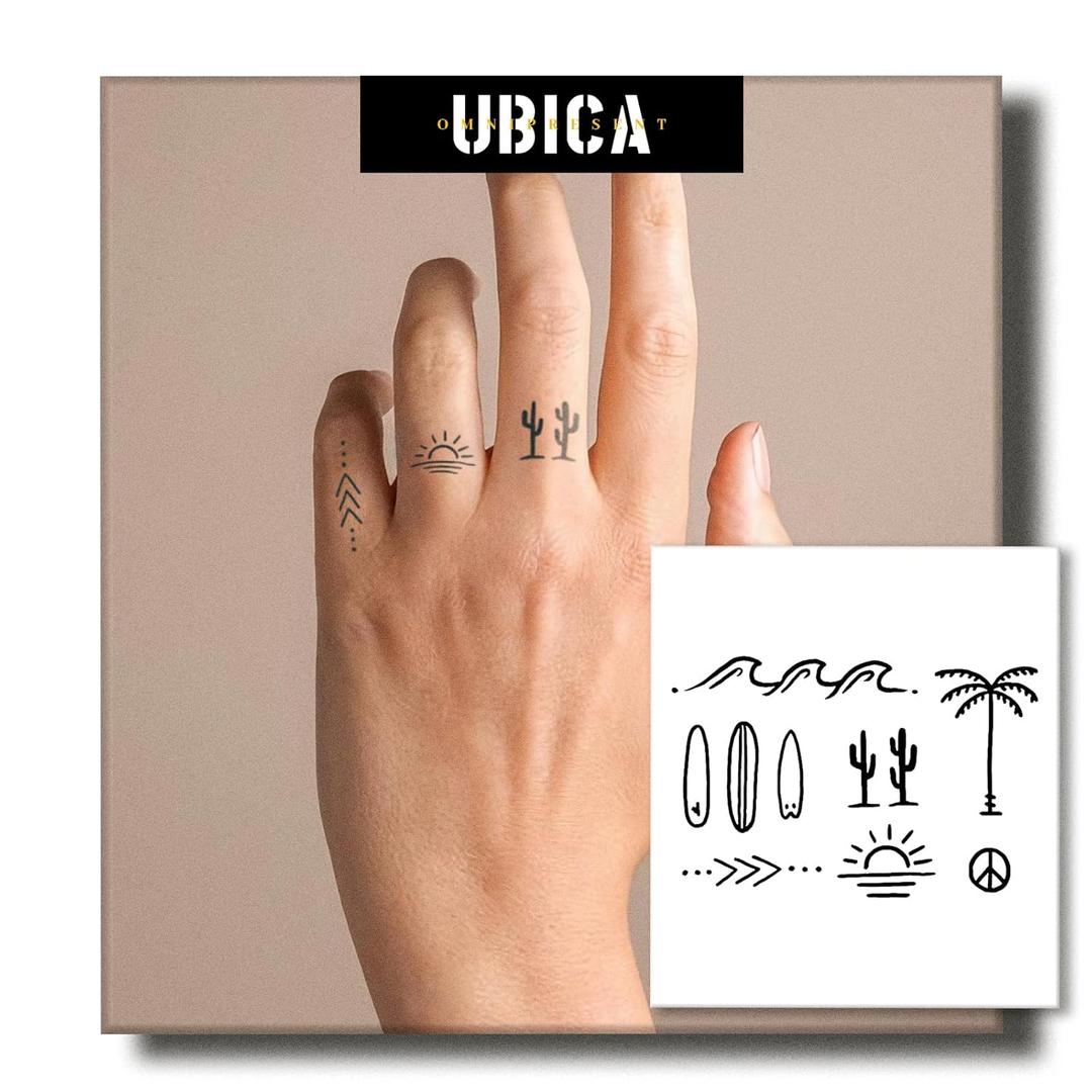 2 x Semi Permanent Tattoos for Women & Men, 2 Sheets Small Temporary Fake Tattoo Palm Tree, Lasts 7-15 Days Water-Resistant, Realistic Design for Hand&Finger, Non-Reflective Body Art Stickers (Beach)