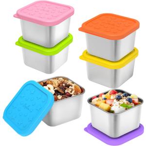 SOPHICO Stainless Steel Snack Containers for Kids, 6 oz Leak Proof Small Food Storage Container with Silicone Lid, 304 Metal Toddler Lunch Box for Daycare, School and Travel (6 Pack)