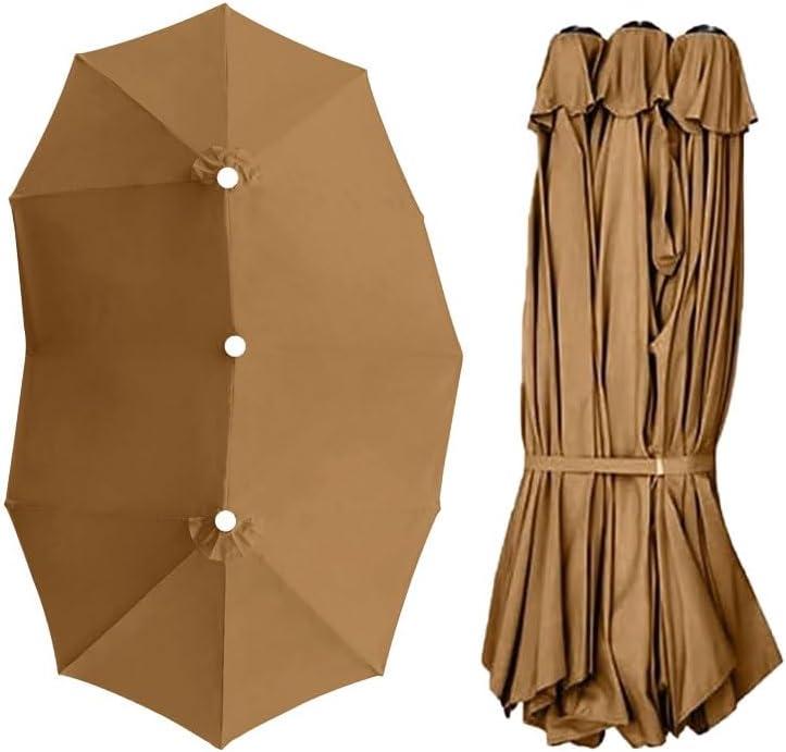 15ft Outdoor Umbrella Cloth Replacement Table Umbrella Cover, 12 Ribs Umbrella Canopy Replacement(Khaki)