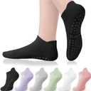 YSense 6 Pairs Pilates Socks with Grips for Women Non Slip Grip Socks Yoga Socks for Ballet Athletic Workout Hospital (5-9, Black Green Grey White Purple Pink)
