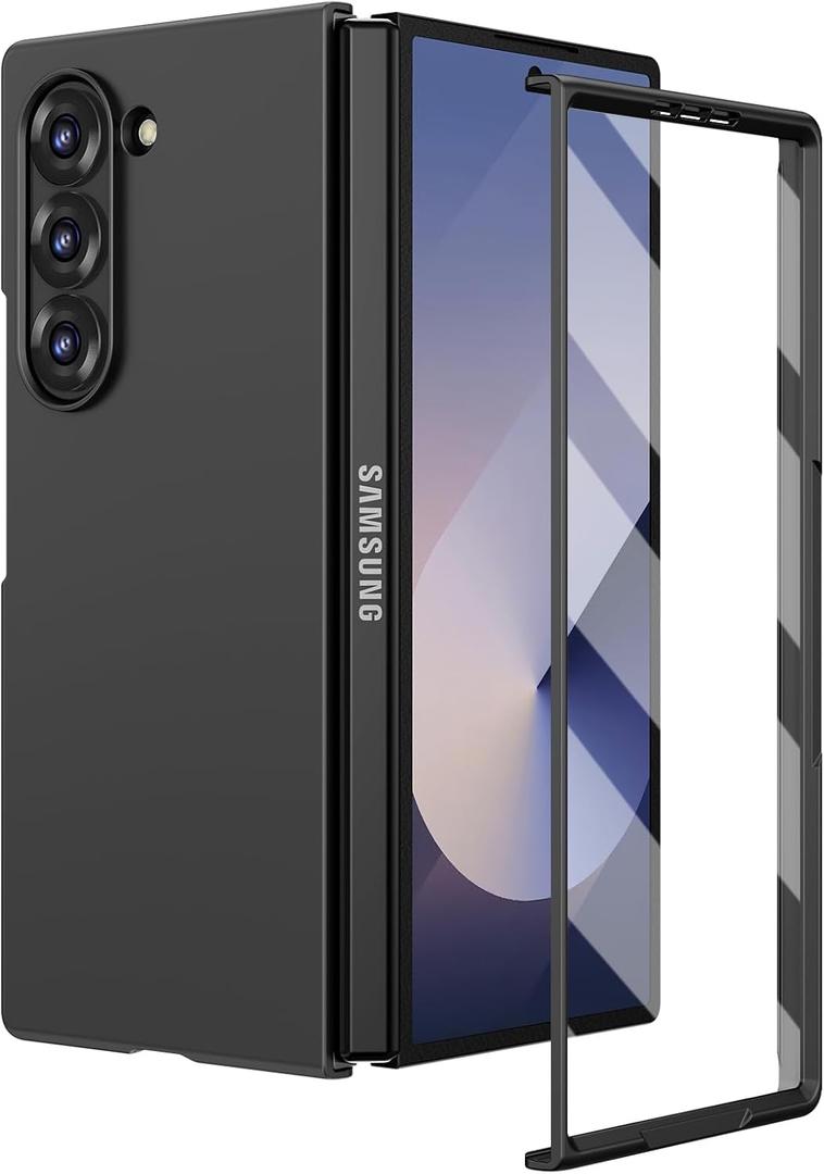 Ruky for Galaxy Z-Fold-6-Case, with Built-in Screen Protector Full Body Cover, [Not for Z Fold 5] Support Wireless Charging Hard PC Shockproof Protective Case for Samsung Galaxy Z Fold 6, Black