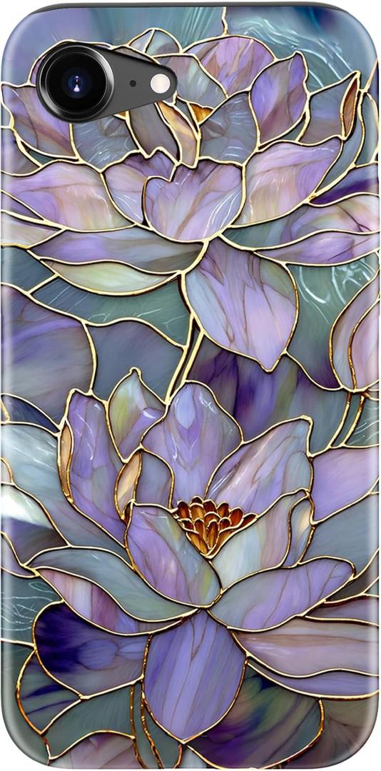 Goodon for iPhone 16e Case Cute - Wireless Charging Compatible - Dual-Layer Hard Shell + Silicone Cover - Protective Phone Case with Trendy Designs for Women - Abstract Lotus