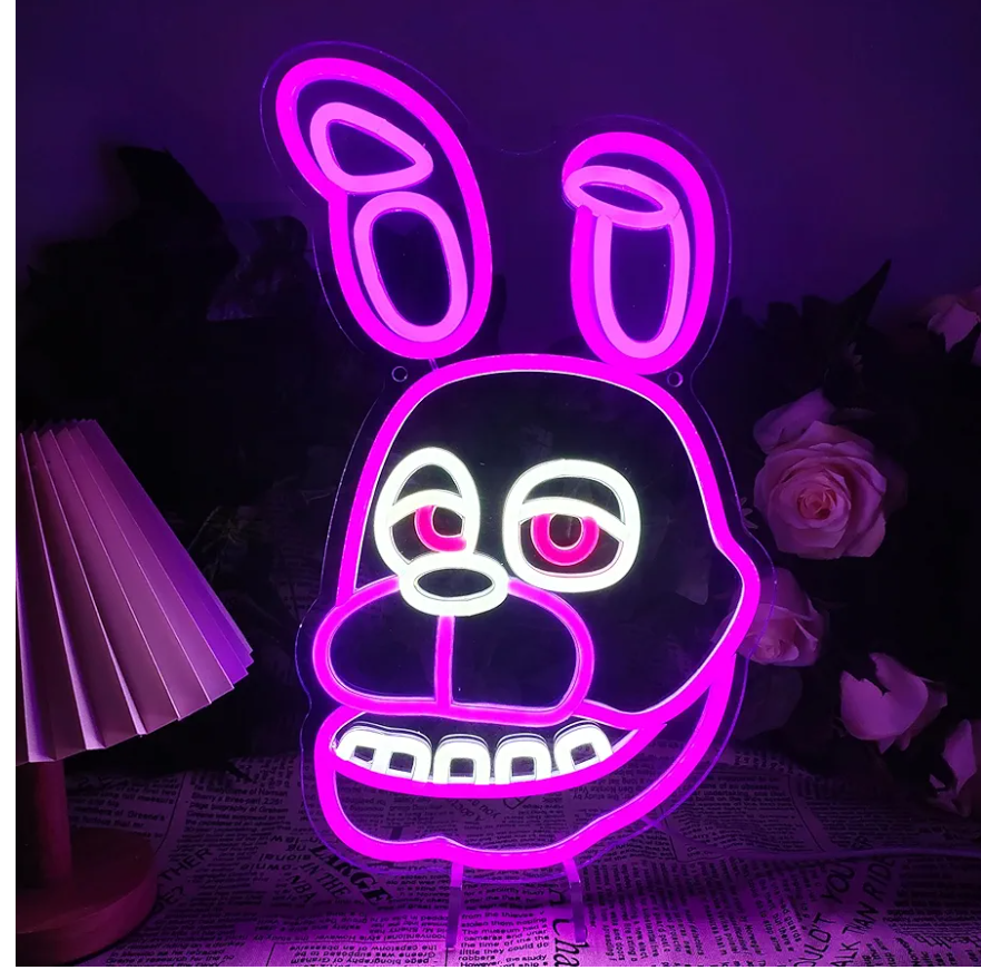 Five Nights at Freddy's Bonnie Neon Sign LED Neon Signs Fnaf Freddy Anime for Game room Neon Lights for Wall Decor Business Bar Club Sign Man Cave Boys Room Kids Room Decor