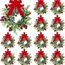 12 Pieces 9" Mini Christmas Wreaths for Kitchen Cabinet Small Christmas Candle Rings Eucalyptus Wreath Pillar Candle Rings Table Centerpieces Hanging Garlands for Front Door Window Decor (Red Berry)