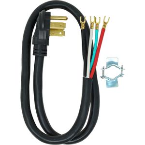 Southwire 9044SW8808 Range Power Cord; 4-Foot; 1/4-Inch Flanged Terminals; Flat Plug; Compatible With Most Standard Free Standing Electrical Ranges With A 4 Conductor Wall Outlet; 125/250-Volt; 50-Amp