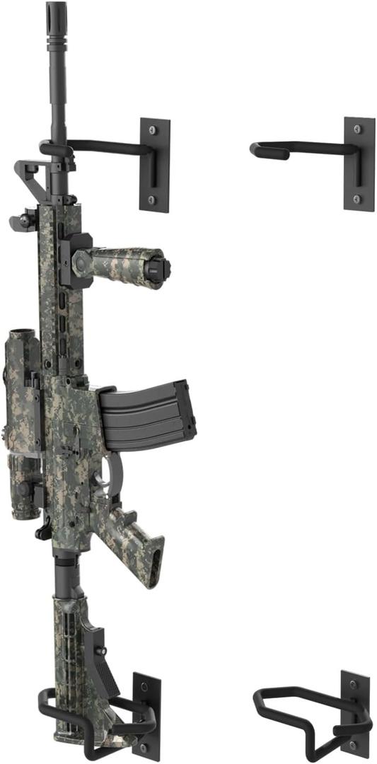 Gun Rack Wall Mount, Metal Shotgun Rack Indoor, Adjustable Rifle Storage Holder with Soft Padding, Vertical Gun Display Stand for Closet, Version Parallel to The Wall