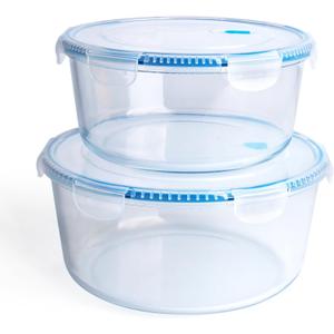 Large Borosilicate Tempered Glass Food Storage Containers with BPA-Free Lids, [2 Pack] Round Airtight Food Containers (100oz+64oz). Microwave, Oven, Freezer and Dishwasher Safe.