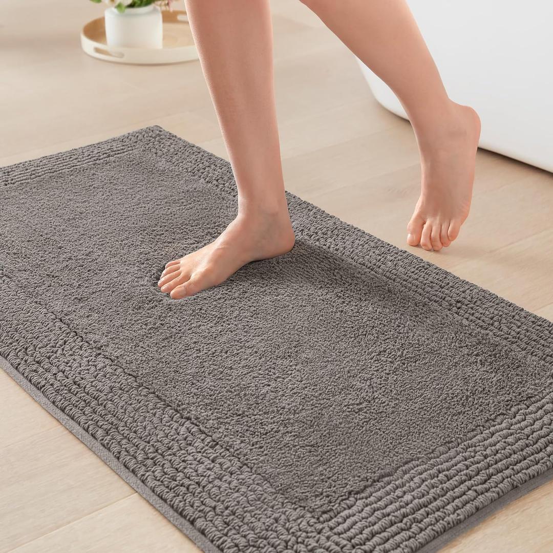 Madison Park Splendor Reversible 100% Cotton Tufted Bathroom Rug-3000 GSM Hotel Quality Luxurious Plush Medium Pile Bath Mat Absorbent, Quick Dry, Shower Room Dcor, 21x34, Charcoal