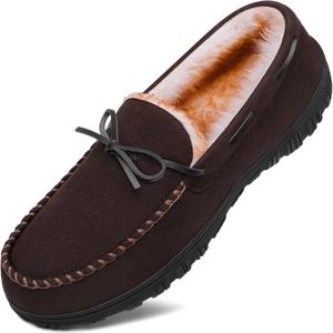 MIXIN Mens Slippers Indoor Outdoor Memory Foam House Shoes Anti-Slip Moccasins Slippers for Men (9.5, Dark Brown)