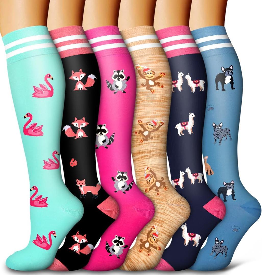 6 Pack Copper Compression Socks for Women and Men Circulation-Best Support for Medical,Running,Nursing,Athletic L/XL