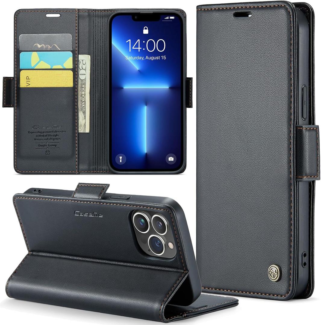 For iPhone 13 Pro Case, Premium PU Leather Wallet Case Flip Cover with [RFID Blocking][Card Holder][Stand Function] Shockproof Protective for iPhone 13 Pro 6.1 inch, Black