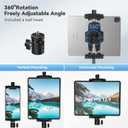 KDD iPad and Phone Tripod Mount Adapter with Ball Head, iPad Holder for Tripod, 360 Rotatable Tablet Clamp Mount fits iPad Pro 12.9, Air Mini 3 4, Galaxy Tab, Surface Pro, Selfie Stick(5.3-10.6")