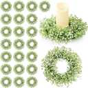 Zeyune 24 Pcs Babys Breath Candle Wreath Rings Bulk | Artificial Flower,Greenery Leaves Wreath,Gypsophila Wreath Candle Pillar,Wedding Table Decorations,Bridal Shower Centerpiece