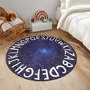 LIVEBOX Kids Rug, Round Alphabet Washable Rug for Kids Room, Star Blue, 40"