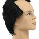 yuehong Mens Short Black Bald Wig Receding Hairline Wig Heat Resistant Synthetic Fibers Soft Durable Breathable Anime Cosplay Costume