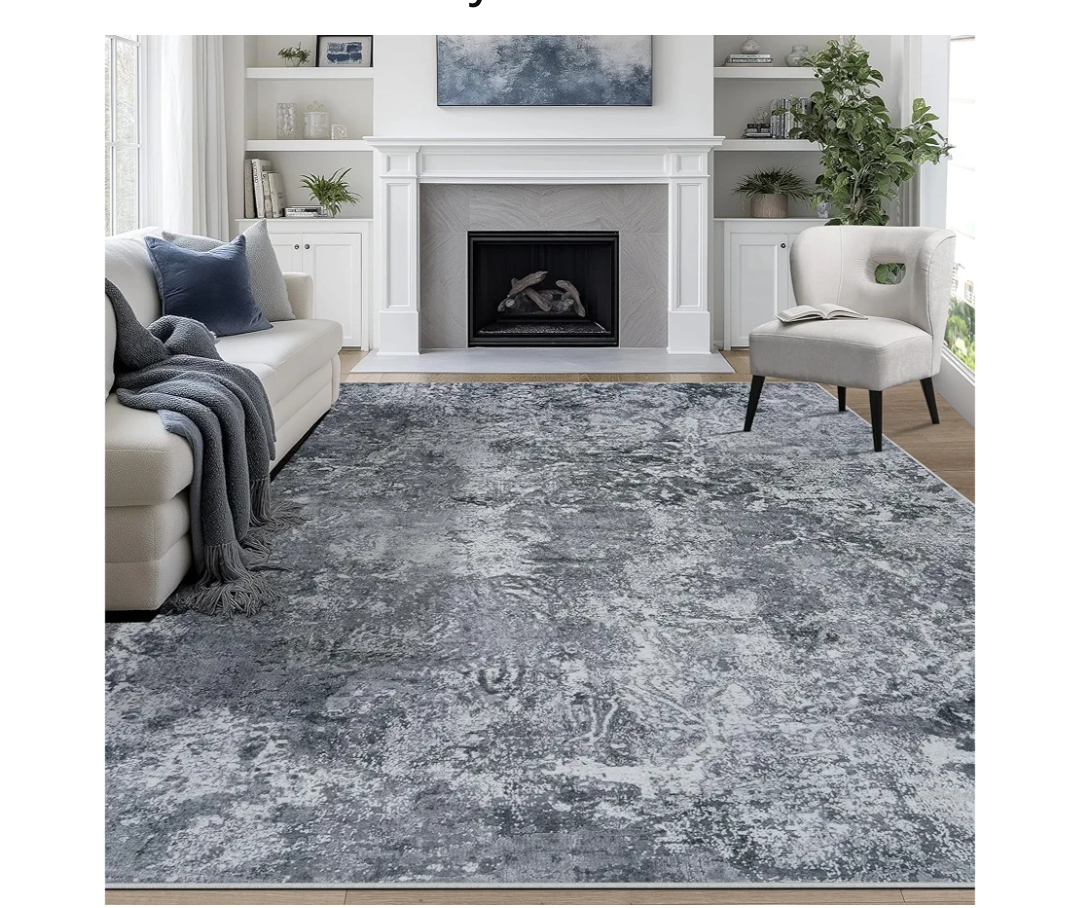 8x10 Area Rugs for Living Room Rug Washable: Abstract Large Rug for Dining Room Bedroom Carpet Non Slip 8 by 10 Indoor Modern Nursery Home Office Black
