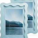 4x6 Wavy Picture Frame With Mat For 3.5x5, Wavy Edge Wooden Picture Frame with Real Glass - Wall Mount and Tabletop Display, Blue, 2 Pack