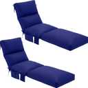 Kigley 2 Pcs Chaise Lounge Cushions, 78 x 22 x 4.7 Inch Outdoor Lounge Chair Cushions with Pocket, Thick Tufted Patio Recliner Replacement with Ties, Fade Resistant for Pool Furniture (Navy Blue)