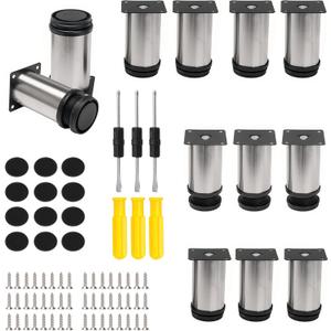 Sevender Adjustable Stainless Steel Furniture Feet 50x100mm with Mounting Accessories Pack of 12