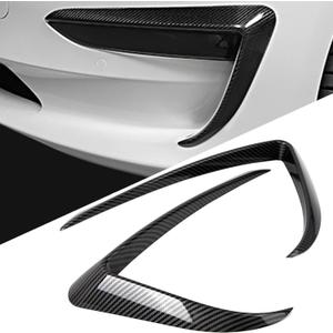 Front Fog Light Trim Cover for Tesla Model 3, 2PCS Fog Lamp Frame Blade Trim Eyebrow Eyelids Cover, Spoiler Accessories for Model 3 2017 2018 2019 2020 2021 2022 2023, Glossy Carbon Fiber