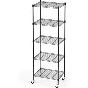 5 Tier Storage Shelves with Wheels, Heavy Duty Metal Garage Shelving Unit and Adjustable Feet, 865lb High Capacity Rolling Storage Shelf for Kitchen, Office, Dining Room (23.6"x 17.7"x 72"), Black