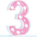 Pooqla Marquee Number Lights, Pink Light Up Numbers for Girls 3rd 13th Birthday, Battery Powered Glitter Number Night Light Gift for Christmas Bedroom Dorm Party Decoration, Cool White Number 3