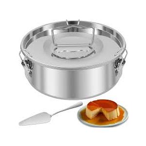 2 Pack Flan Pan Mold with Lid and Spatula 1.5QT Stainless Steel Molde Para Flan Molds Pans Containers for 6QT to 8QT Pot Baking with Water Bath 7.5 x 3 Inch