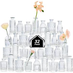 ComSaf Glass Bud Vases Set of 32, Small Clear Bud Vases in Bulk, Mini Flowers Vases for Centerpieces, Vintage Bottle Set for Table Decorations, Wedding Decor, Recepetion, Home, (Clear)