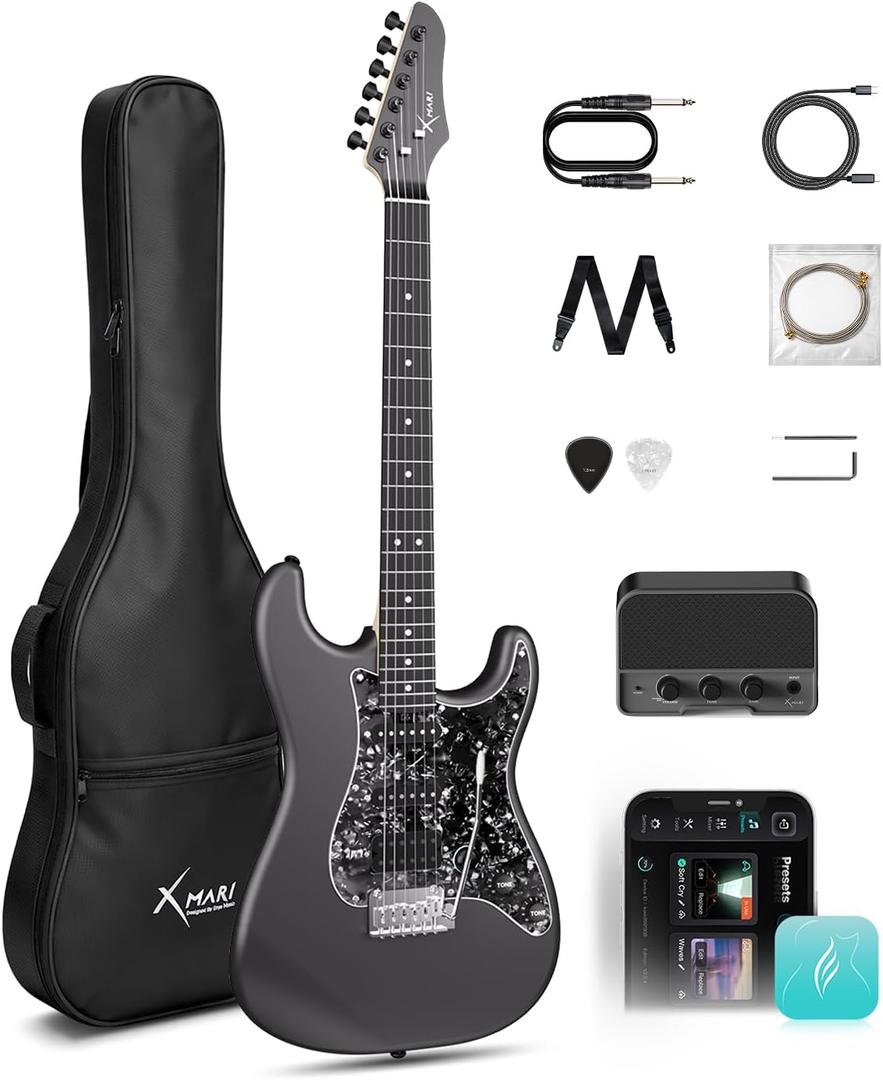 ENYA XMARI Smart Electric Guitar, 39" Beginner Kit with Built-in 4 Effects