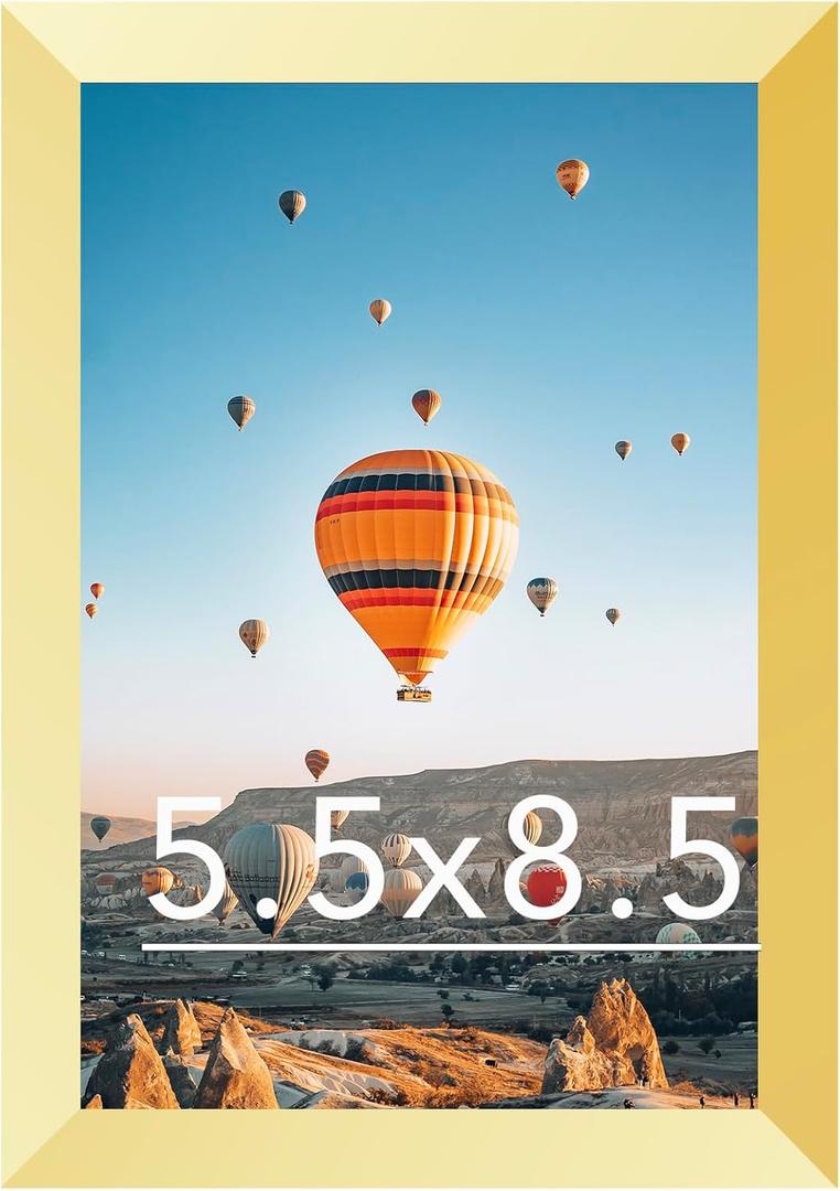 JCJMY 5.5x8.5 Picture Frame Gold for Wall Hanging or Tabletop, Wall Mounting Horizontally or Vertically, 5.5 x 8.5 Wall Gallery Poster Photo Frame with Shatter Resistant Plexiglass, Gold