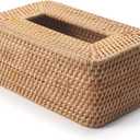 Rattan Tissue Box Cover Natural Woven Facial Napkin Holder Rectangular 10 x 6.1 x 4.1 Inch (Natural)