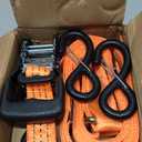 3 Point Ratchet Y Strap for UTV, ATV, Truck Bed Roof Rack Spare Tire Mount - 1.5 Inch Wide Adjustable Tire Tie Down Strap Over The Wheel with 3 Safety Clip Hooks