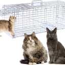 32" Live Animal Traps,Humane Animal Trap for Stray Cats up to 16.5 pounds, Raccoons, Squirrel, Skunk, Mole, Groundhog, Armadillo, Rabbit,Steel Foldable with Pedal Triggers