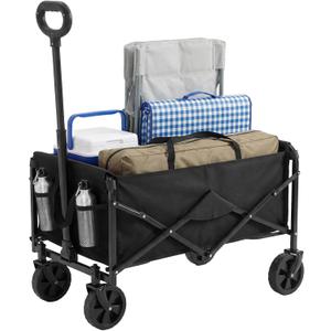 DUMOS Collapsible Wagon Cart, 67L Heavy Duty Utility Folding Wagon with Wheels 220 lbs Weight Capacity, Flexible Handle for Beach, Grocery, Camping & Garden, Black