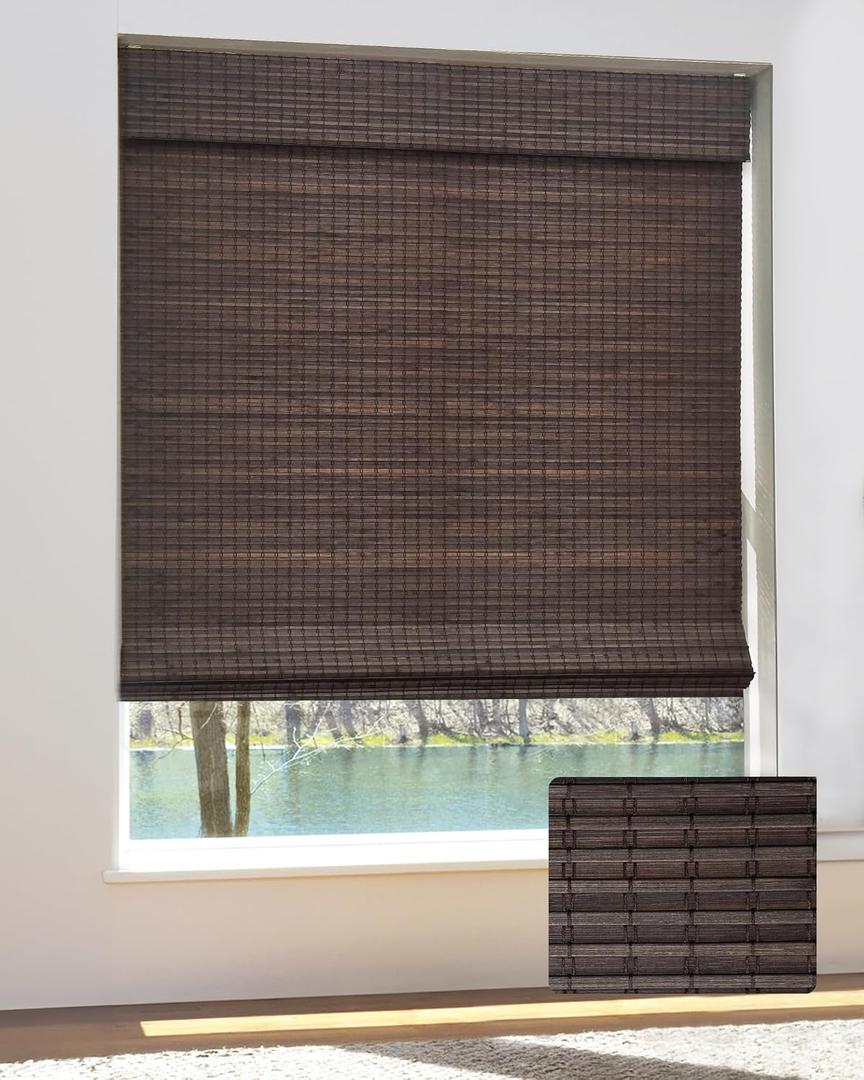 Cordless Bamboo Roman Shades, 27×64 in, BDP-Espresso | Wide Bamboo Strip Weaving Technique, High light-blocking capacity, High Level of Privacy Protection